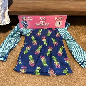 New UV Skinz Kids 3 Pc Swimwear Set Hat Rashguard Top and Swim Skirt Size 3T